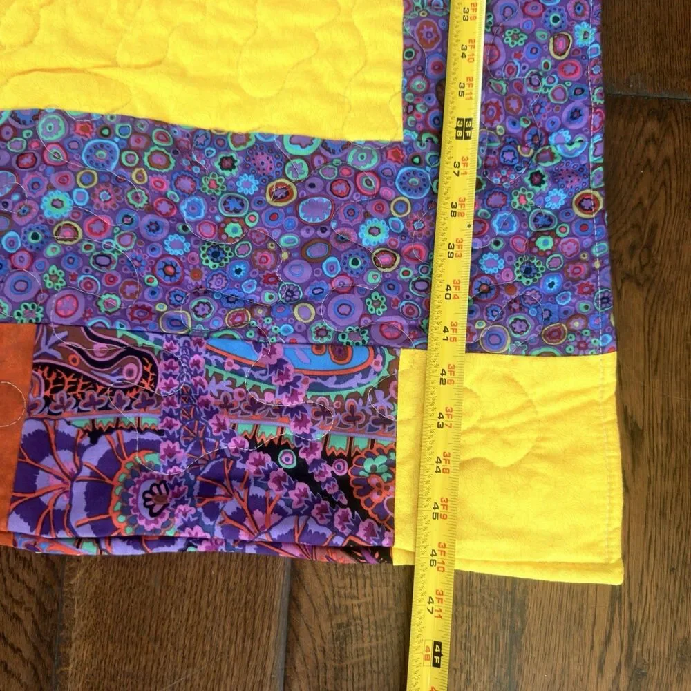 Handmade Groovy Patchwork Lap Quilt 46x38 Batik Paisley Floral Retro Boho Throw